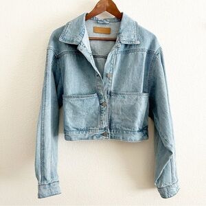 Blank NYC Cropped Demin Trucker Jacket Elastic Waist  M